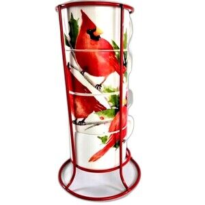 Stacking Design Cardinal Christmas Mugs in  Rack 6 OZ DEI Brand Set of 4